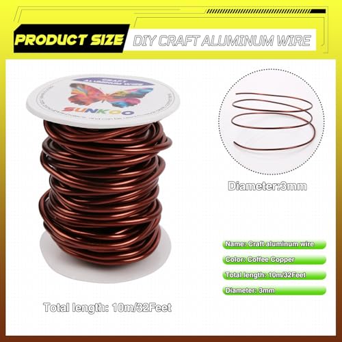 Aluminum Craft Wire,8 Gauge (3mm) Bronze Bendable Wire,32 Feet Continuous Roll for Jewelry Making,Sculpting,Floral & Armature Projects - size: 8 Gauge 32FT, style: Bronze