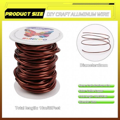 Aluminum Craft Wire,8 Gauge (3mm) Bronze Bendable Wire,32 Feet Continuous Roll for Jewelry Making,Sculpting,Floral & Armature Projects - size: 8 Gauge 32FT, style: Bronze