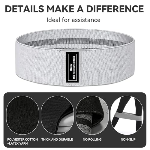 Fabric Resistance Bands for Working Out, 3 Levels Non-Slip Booty Bands for Glutes and Legs, Cloth Exercise Bands Sets with Carry Bag & Workout Guide, Light/Medium/Heavy (Light Grey/Grey/Black)
