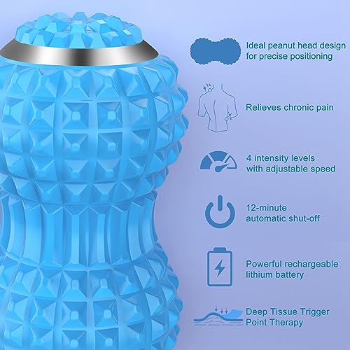 Uppye Vibrating Massage Ball for Pain Relif, Mobility Ball for Physical Therapy and Workout Recovery, Deep Tissue Myofascial Release Tools - Back, Shoulder & Foot Muscle Massager (Blue) - color: Blue