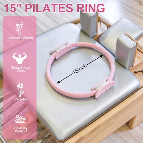 Pilates Ring 15 Inch Magic Circle Ring, Dual Padded Handles Pilates Exercise Circle, Adjustable Yoga Ring - color: Pink