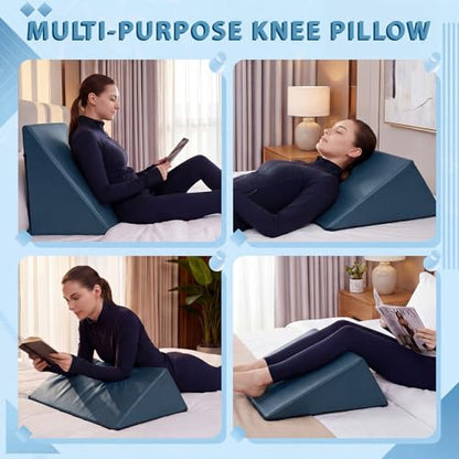 Knee Wedge Pillow Bolster Pillow for Leg,Blue,20 x 18.5 x 11.4 Inch - color: Blue, size: 20 x 18.5 x 11.4 Inch