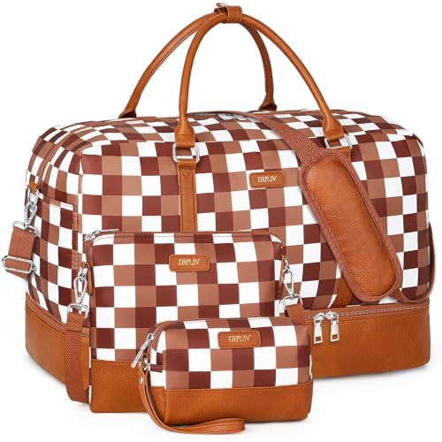 IBFUN Weekender Bags for Women, 21" Travel Duffle Bag with Shoe Compartment - color: F1-Brown