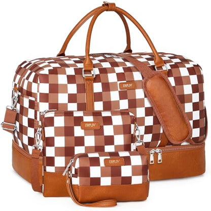 IBFUN Weekender Bags for Women, 21" Travel Duffle Bag with Shoe Compartment - color: F1-Brown