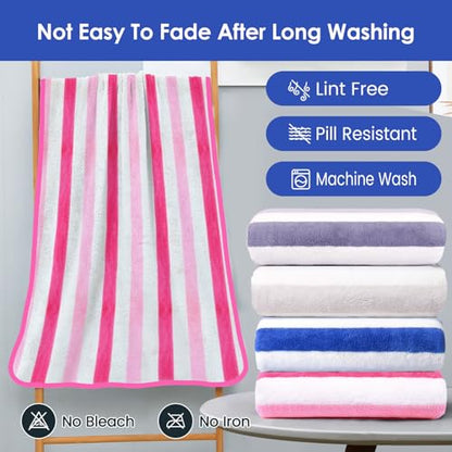 JML Microfiber Bath Towels, 2 Pack, 30" x 60", Cabana Stripe Pink - color: Cabana Stripe Pink, size: 2 Pack (30 in x 60 in)
