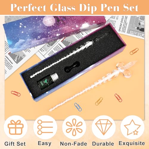 Luxiv Glass Dip Pen Set, Purple Crystal Pen With Ink, Holder, and Package - color: White, style: Basic
