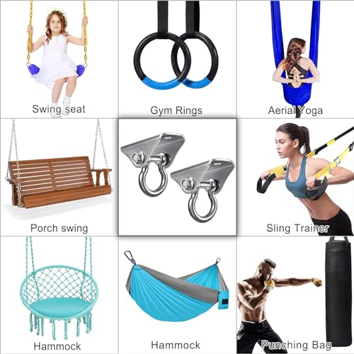 SELEWARE Heavy Duty Swing Hanger Stainless Steel Ceiling Swing Hooks 2 Pack | 180° Swivel Ceiling Mount Swing Hardware for Porch Swing Set Hammock Chair Heavy Bag Yoga Silk 1000 LB Capacity - color: 180° Swing Hanger ( 2 Pack )