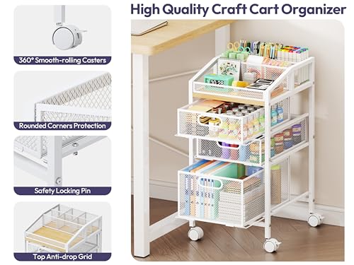 SWTYMIKI Rolling Utility Cart with Drawers - Under Desk Storage Cart with DIY Divider & Lockable Wheels, Multi-Functional Craft Art Supply Organizer for Office, Vanity, Craft Room & Studio White - color: White