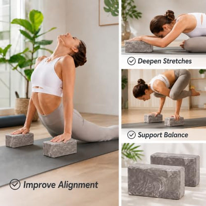 EXERZ Yoga Blocks 2 pack, Gym Blocks, Exercise Workout Fitness Bricks, Pilates Stretch Handstand Non-Slip - color: Marble Black