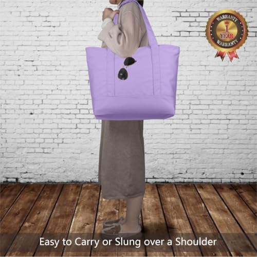 TOPDesign 1-Pack Canvas Tote Bag with an External Pocket, Reusable Grocery Shopping Bag, Top Zipper Closure, Daily Essentials (Lavender) - color: Lavender