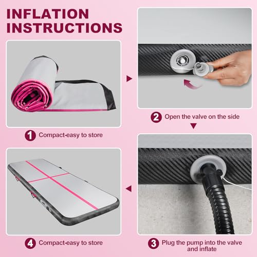 Inflatable Gymnastics Mat Air Tumble Track Tumbling Mats with Pump - color: Pink Black, size: 10ft*5ft*6inch(3m*1.5m*15cm)
