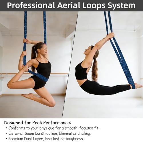 PRIOR FITNESS Aerial Loops Set,SGS Certified,9ft Yoga Straps Trapeze 2pcs - color: Glitter Blue