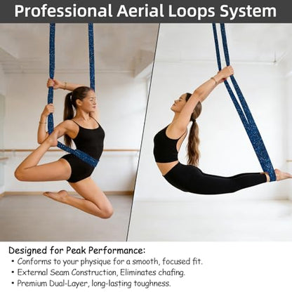 PRIOR FITNESS Aerial Loops Set,SGS Certified,9ft Yoga Straps Trapeze 2pcs - color: Glitter Blue