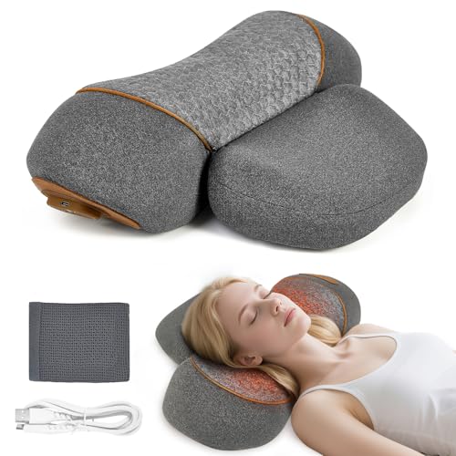 Neck Pillow - 3 in 1 Neck Pillow, Travel Neck Massage Pillow for Shoulder Pain Relief, Deep Tissue Pain with Heat and Traction, Neck Hump Corrector for Women (Gray)