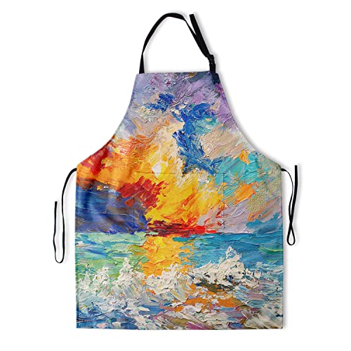 Giwawa Unisex Adult Apron Waterproof Stain Resistant Kitchen Cooking Apron with 2 Pockets for BBQ Grill Painting - color: Oil