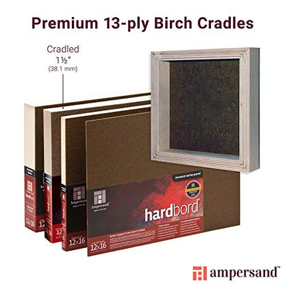 Ampersand Art Supply Hardboard Wood Painting Panel: Museum Series Hardbord, 8" x 8", 1-1/2 Inch Cradled Profile - color: 1-1/2 Inch Cradled Profile, size: 8" x 8"