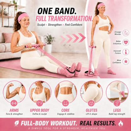 Pedal Resistance Band, Stitched Anti-Snap Elastic Pull Rope Fitness Equipment, 3-in-1 Home Workout Exercise Bands Set with Pilates Grip Socks & Headband - color: Pink, size: 95LB