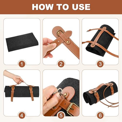 M METERXITY 2-Pack Outdoor Picnic Blanket Carry Strap, 22.8" Portable PU Leather Handle Belt Carrier with Adjustable Straps for Camping/Picnics/Travel, Motorcycle Bedrolls Carrier [Brown]
