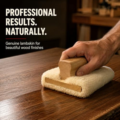 5'' Genuine Lambskin Hand Stainer Block & Pad – Premium Staining Applicator for Wood, Polyurethane, & Faux Finishes – Professional-Grade, Smooth & Even Coverage (1)