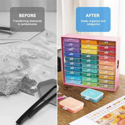 20PCS Diamond Painting Storage Containers Trays with Lids | Diamond Art Beads Storage & Line-Up Trays, Diamond Art Accessories Tools, Diamond Painting Dots Organizer, Pink Box Package - size: 20 Piece Tray Kits