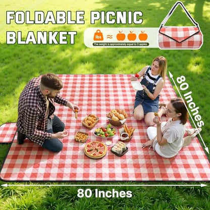 TigeJoy Extra Large Picnic Blanket Waterproof Beach Blanket 80''x80'' - color: Red, size: 6'8" x 6'8" (Rectangular)