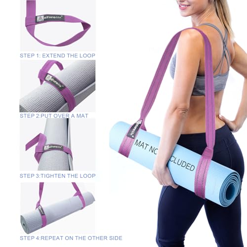 A AZURELIFE [MAT NOT Included] Yoga Mat Sling, Yoga Mat Straps for Carrying, Easy-Cinch Yoga Mat Holder Strap - color: #1-purple