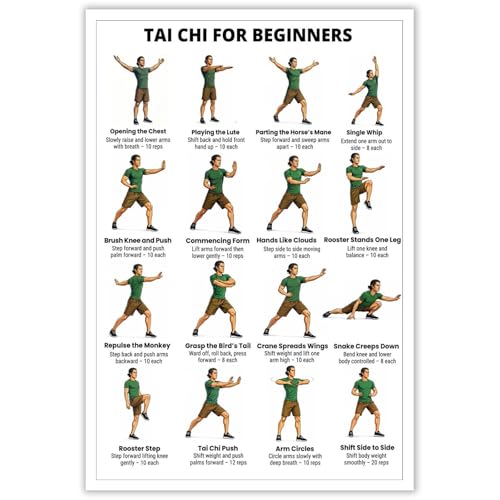 Tai Chi for Beginners Workout Chart Poster - Tai Chi Exercise Guide for Seniors Home Gym Wall Art Print for Living Room Office Apartment Home Decor 24X32 in Unframed - color: 11, size: 32"L x 24"W