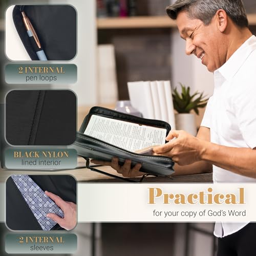 Christian Art Gifts Classic Vegan Leather Premium Inspirational Bible Cover for Men & Women: Know the Plans Encouraging Scripture Verse, Pen Loops, Ribbon Bookmark, Pockets, Charcoal/Black/Gold, Large - size: Large