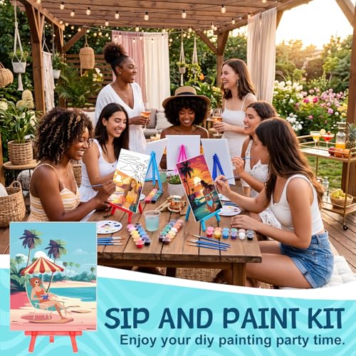 Blosssound 10 Set Pre Printed Canvas Pre Drawn Canvas Painting with Easel Kits 5" x 7" Outline Painting Panels for Beginners, DIY Craft Project, Party Favor, Home Decors(Hawaii Women) - style: Hawaii Women