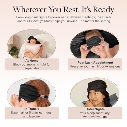Kitsch Weighted Satin Sleep Mask | Eye Masks for Sleep - (4.1oz/116g) | Softer Than Silk Sleep Mask, Blindfold Sleep Masks for Women & Men, No Eye Pressure, Lightweight Eye Mask, Travel Essentials - color: Weighted Black