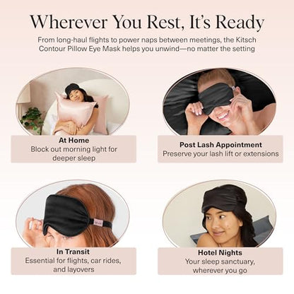 Kitsch Weighted Satin Sleep Mask | Eye Masks for Sleep - (4.1oz/116g) | Softer Than Silk Sleep Mask, Blindfold Sleep Masks for Women & Men, No Eye Pressure, Lightweight Eye Mask, Travel Essentials - color: Weighted Black