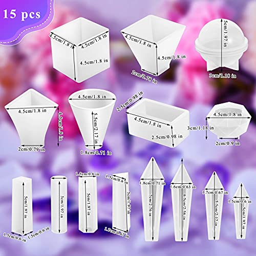 15 Pieces Crystal Resin Molds Pendulum Silicone Crystal Molds Include Pyramid, Round Cone, Sphere, Triangular Cone, Multi-Facet Gemstone Cube Resin Holder for Jewelry Making