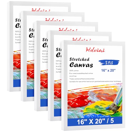 Stretched Canvas for Painting - 16x20 Inch/5 Canvas Value Pack - Triple Primer Acid Free 100% Cotton Blank Canvas for Painting Supplies Oil and Acrylic Pouring Art Watercolor - size: 5 Pack - 16x20 Inches