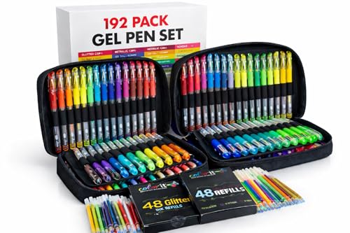 ColorIt Gel Pens Set for Coloring – 192 Pack with 12 Metallic, 12 Neon, 72 Glitter Gel Pens - 96 Refills & 2 Travel Cases - Vibrant Colors for Journaling, Writing, Coloring Books, & Creative Projects - style: 96 Variety Pack Gel Pens | 96 Refills