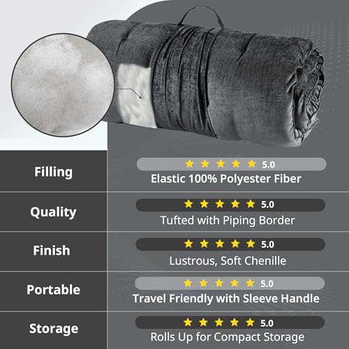 Intelligent Design Foldable Lounge Floor Pillow 27" x 74" Charcoal | Edelia Poly Chenille Soft Sheen Cushion, Tufted Seat for Meditation, Game Playing, Yoga, Reading with Travel Wrap - color: Charcoal