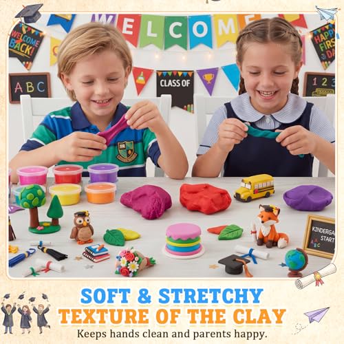 VioraWhite 48 Pcs Back to School Air Dry Clay Set with Card and Gift Bags DIY Clay Model Arts and Crafts Gift Graduation Party Favors Prizes for Kids Students Children Classroom - style: Back to School