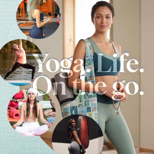 CosInStyle Heavy Duty Cotton Canvas Yoga Bag with Multi-Pocket Organizer, Large Capacity Gym Sports Bags, With 2 Bonus Mat Straps - color: Green Yoga Style