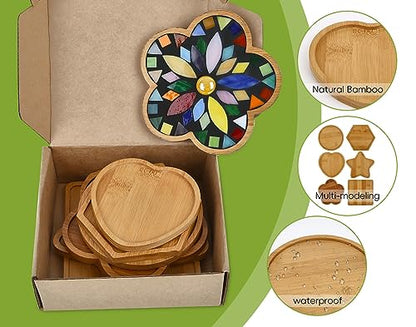 6pcs Wooden Mosaic Base, Various Shapes Substrates for Mosaic Crafts DIY Mosaic Tiles Coaster Base…