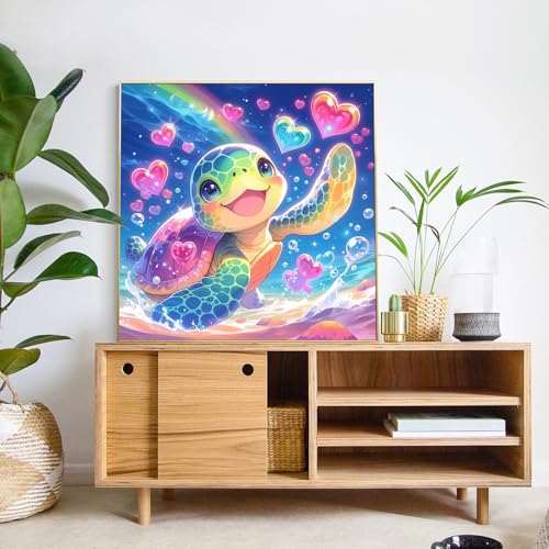 PRASIO Turtle Diamond Art Kits for Adults, Cute Sea Turtle Diamond Painting Kits for Adults, DIY 5D Colorful Gem Art Kit, Easy Diamond Dots for Beginners for Gift Home Decor 14x14 Inch - color: XM-DP-Cute Turtle-3535