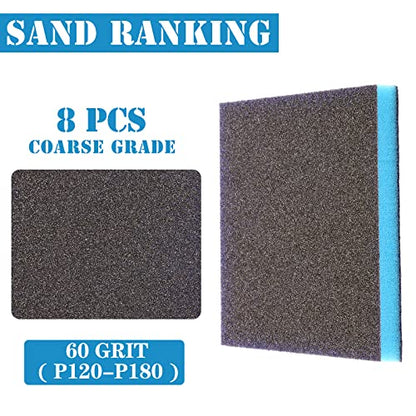8Pcs 60 Grit Sanding Sponge, Jamiikury Coarse Sanding Blocks Washable and Reusable, Wet Dry Sandpaper Sponge for Wood Metal FurniturePaint and Drywall - size: 60 Grits