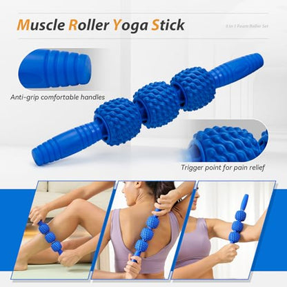 SUBCULTUREPICK 5 in 1 Foam Roller Set High Density Deep Tissue Massager | Trigger Point Massage Roller for Muscle Massage, Massage Ball, Resistance Band for Whole Body Physical Therapy Pure Blue - color: Pure Blue