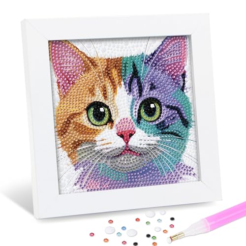 Leixonl Diamond Art Kits for Kids with Framed (7 in) Cartoon Animals DIY Gem Art Painting - Arts & Crafts Gifts for Beginners & Teens (Kitten) - color: Kitten