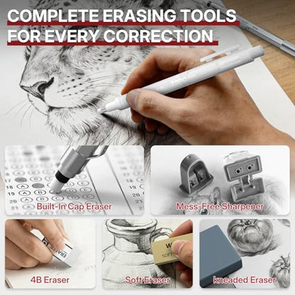 WUO Mechanical Pencil Set, 5 Pack Drafting Pencils 0.5/0.7/0.9/2.0/2.0mm | Mechanical drawing pencils, 432 lead refills, erasers/sharpeners for drafting, technical drawing, sketching, writing & art - color: Silver, size: 0.5/0.7/0.9/2.0