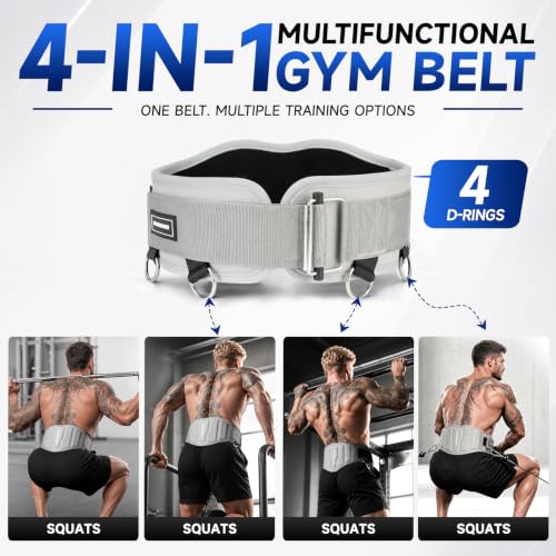 MANUEKLEAR 4-in-1 Weight Lifting Belts for Back Support, Dip Belt with 38.5 IN Rope for Weightlifting Pull Up, Weight Belt for Men Women - color: Gray, size: S(27in-30in)