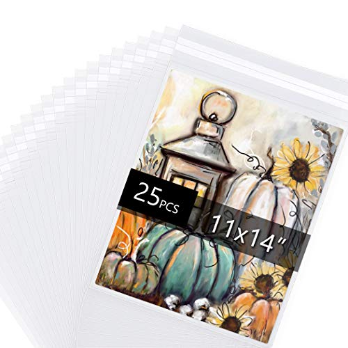 25 Pack Acid Free Crystal Sealed Clear Bags for 11x14 Art Prints, Photos | 1.496mil (Single Side), 11 3/7 Inches by 14 3/8 Inches - size: 11 inch x 14 inch