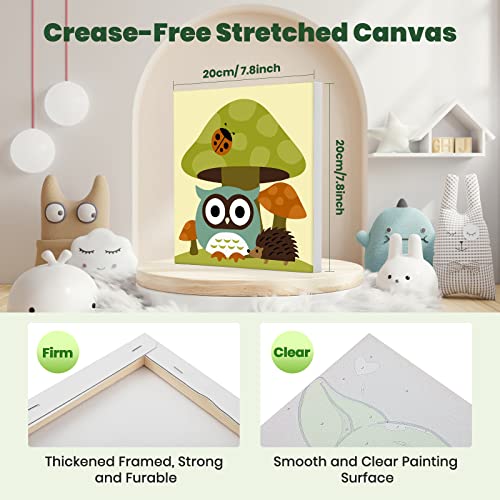 Bowetile 4 Pack Framed Paint by Numbers for Kids Beginners, Easy Cartoon Paint by Numbers for Kids Ages 8-12 on Canvas, DIY Oil Acrylic Number Painting Art Crafts for Home Wall Decor, 8x8in - color: cartoon-animals