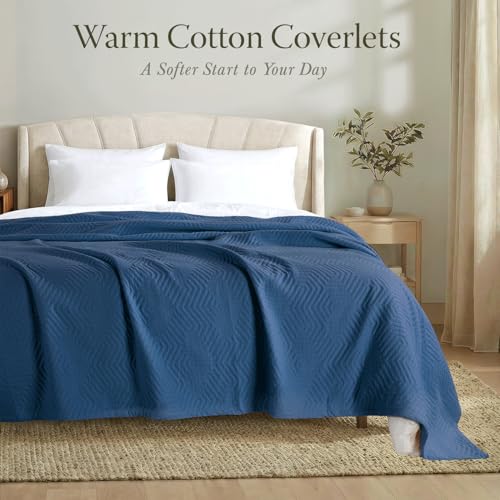 Threadmill Cotton Twin Coverlet Blanket, Jacquard, Folkstone Blue, 68 x 90 - color: Aster Folkstone Blue, size: Twin / Twin-XL