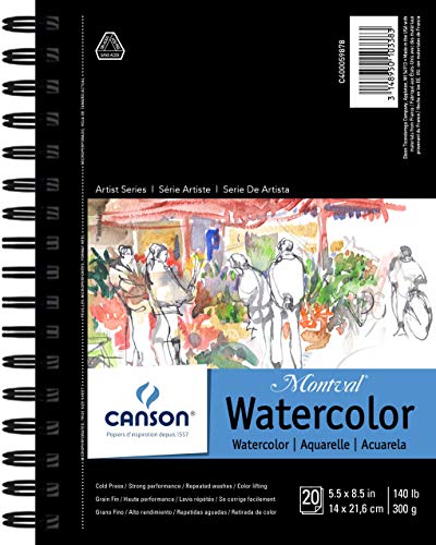 Canson Artist Series Montval Watercolor Paper Pad, 5.5x8.5 inch, Side Wire, 20 Sheets, (140lb/300g) - size: 1 Pack, style: 5.5" x 8.5" Side Wire