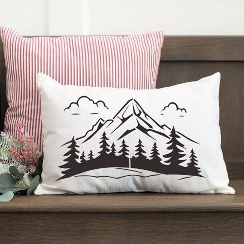 Wood Burning Stencils Tree Mountain Stencils for Painting on Wood 12" | Large Wildlife Stencil Pine Tree Forest Animal Stencil for Wood Sign Furniture Fabrics Decor - style: Mountain&Tree