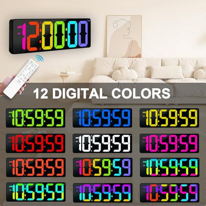 TXL 17.2" Bluetooth Digital Wall Clock with Seconds, Large Countdown Timer for Classroom Home Gym Kitchen Office, Alarm Clock with Remote Control, 4 Dimmable Brightness, Auto DST (RGB) - color: Rgb